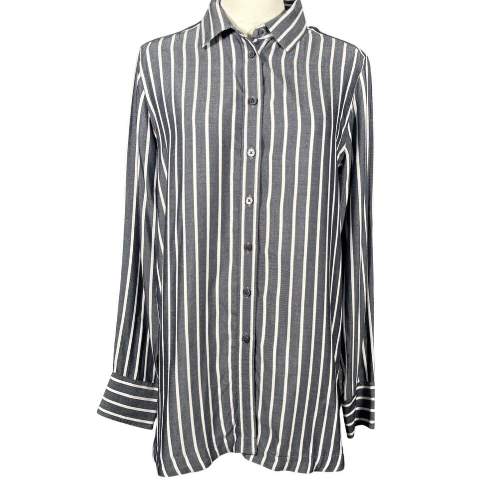Banana Republic Parker Tunic Fit Grey White Striped Button Down Shirt Small